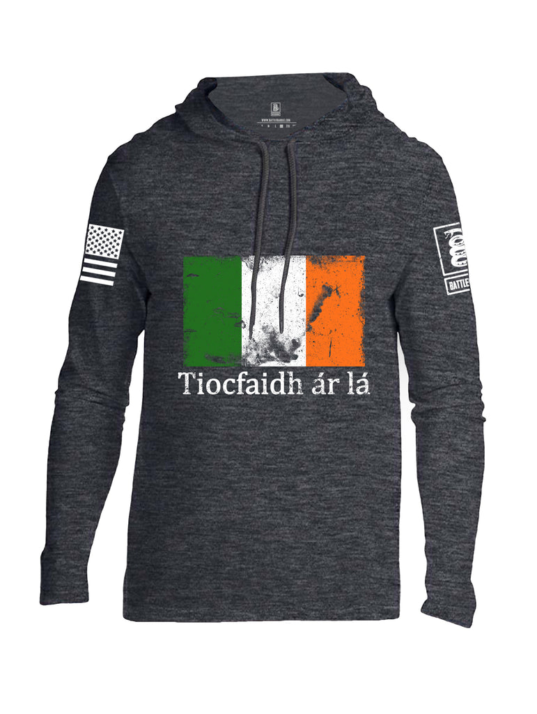 Battleraddle Tiocfaidh ar la Irish Flag White Sleeve Print Mens Thin Cotton Lightweight Hoodie