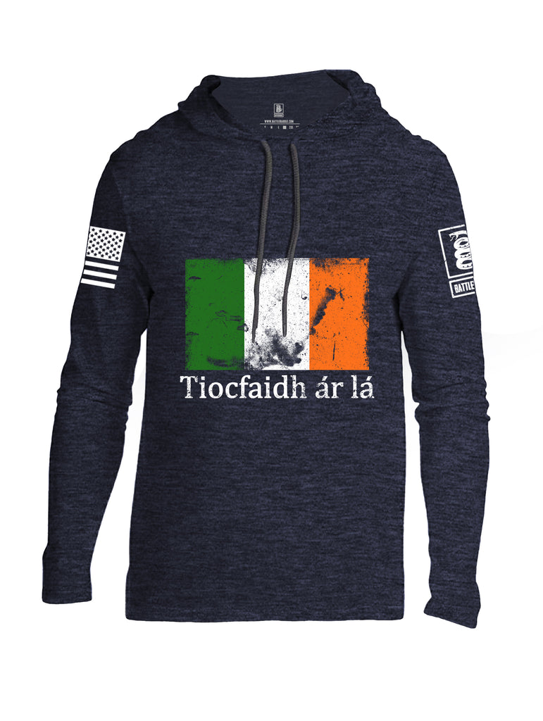 Battleraddle Tiocfaidh ar la Irish Flag White Sleeve Print Mens Thin Cotton Lightweight Hoodie