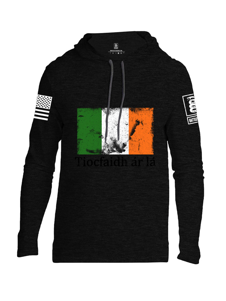 Battleraddle Tiocfaidh ar la Irish Flag Black White Sleeve Print Mens Thin Cotton Lightweight Hoodie