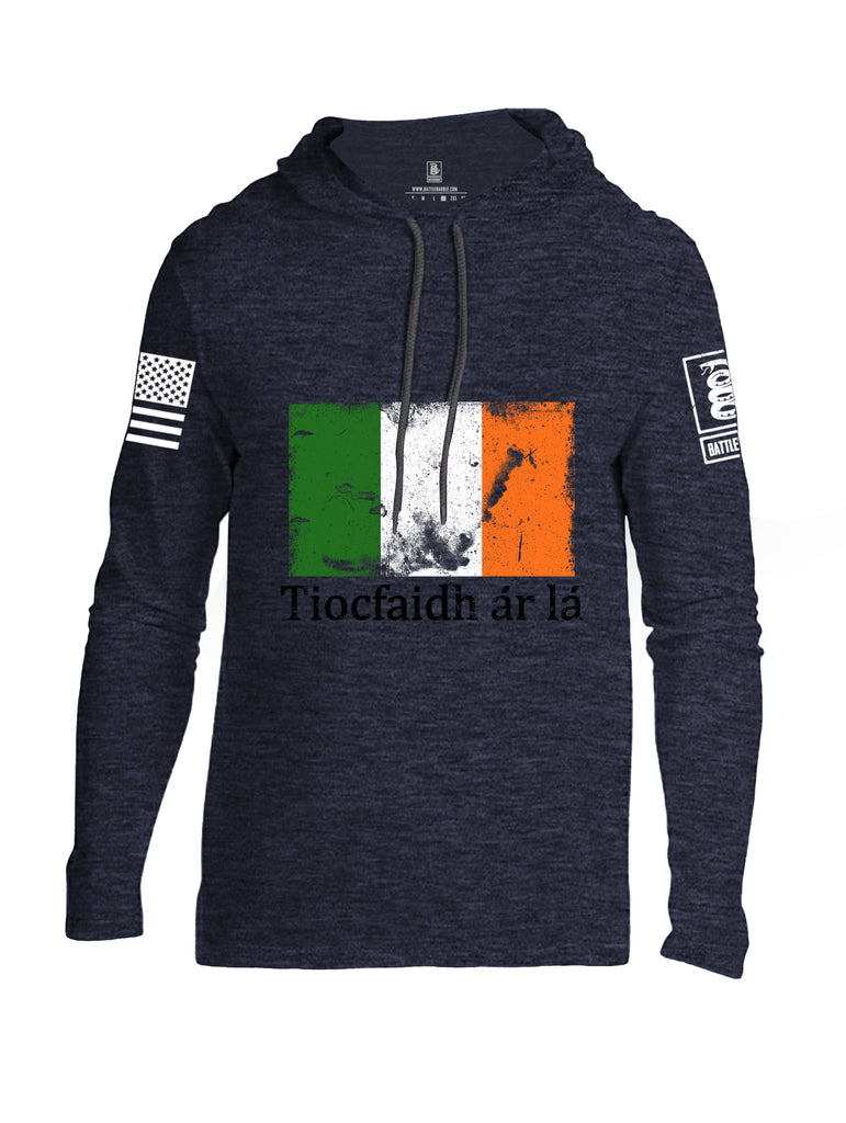 Battleraddle Tiocfaidh ar la Irish Flag Black White Sleeve Print Mens Thin Cotton Lightweight Hoodie