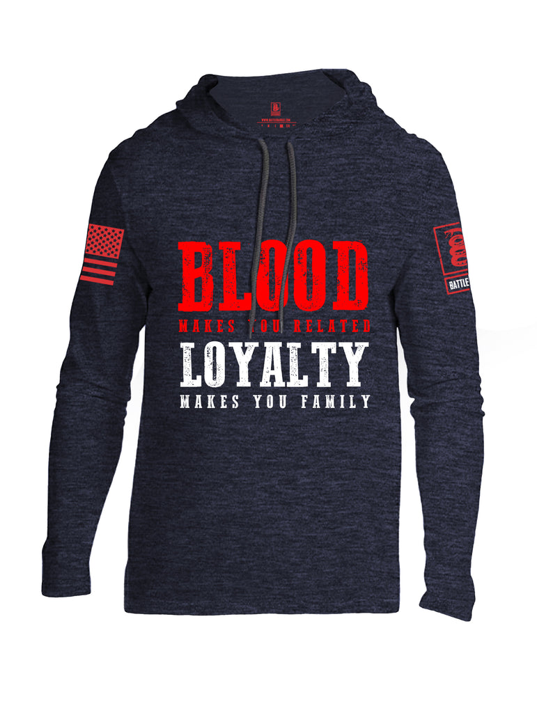 Battleraddle Blood Makes You Related Loyalty Makes You Family Red Sleeve Print Mens Thin Cotton Lightweight Hoodie
