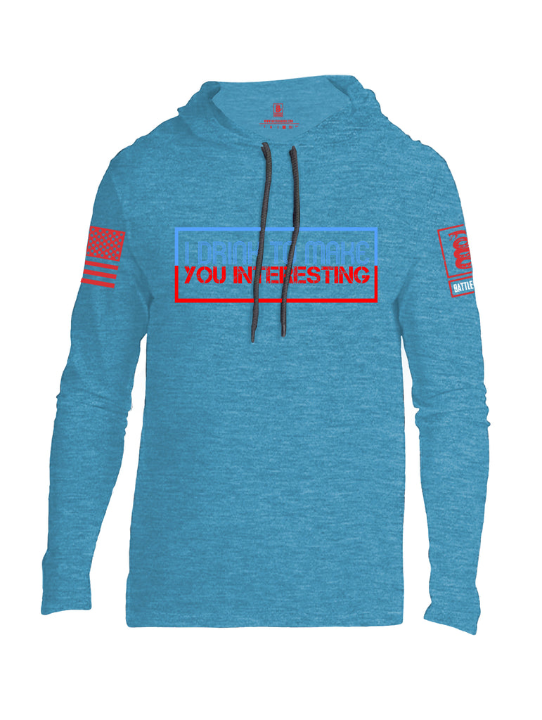 Battleraddle I Drink To Make You Interesting Red Sleeve Print Mens Thin Cotton Lightweight Hoodie