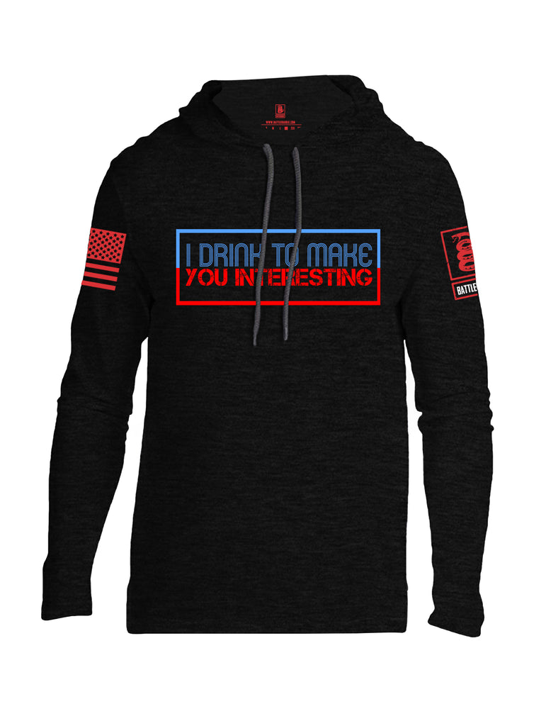 Battleraddle I Drink To Make You Interesting Red Sleeve Print Mens Thin Cotton Lightweight Hoodie