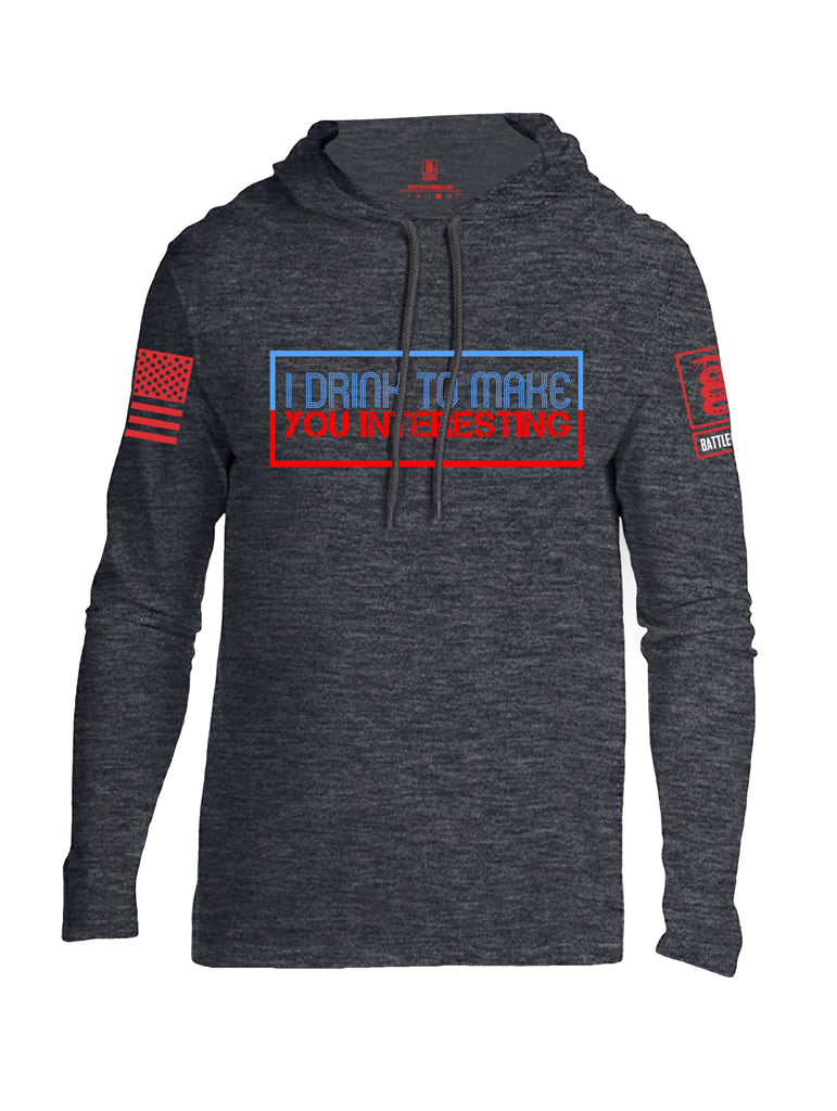 Battleraddle I Drink To Make You Interesting Red Sleeve Print Mens Thin Cotton Lightweight Hoodie
