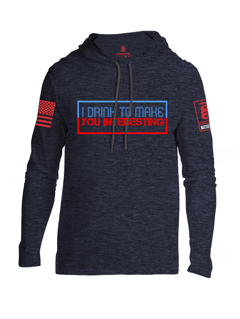Battleraddle I Drink To Make You Interesting Red Sleeve Print Mens Thin Cotton Lightweight Hoodie