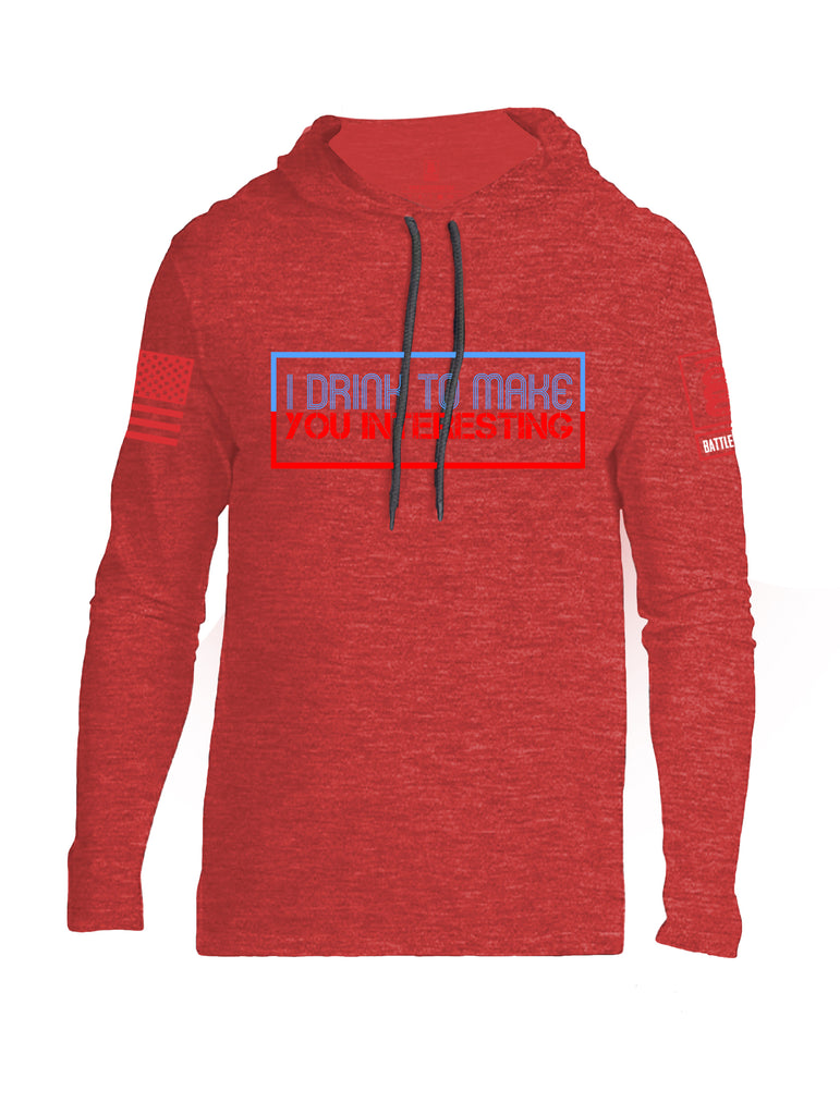 Battleraddle I Drink To Make You Interesting Red Sleeve Print Mens Thin Cotton Lightweight Hoodie