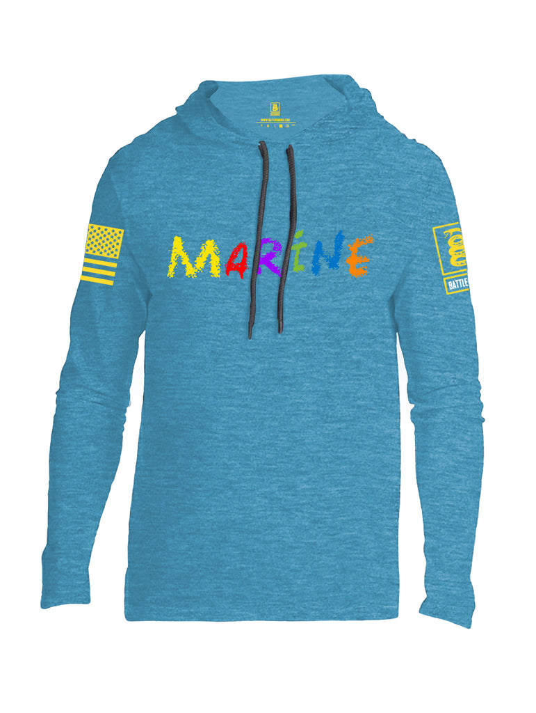Battleraddle Marine Yellow Sleeve Print Mens Thin Cotton Lightweight Hoodie