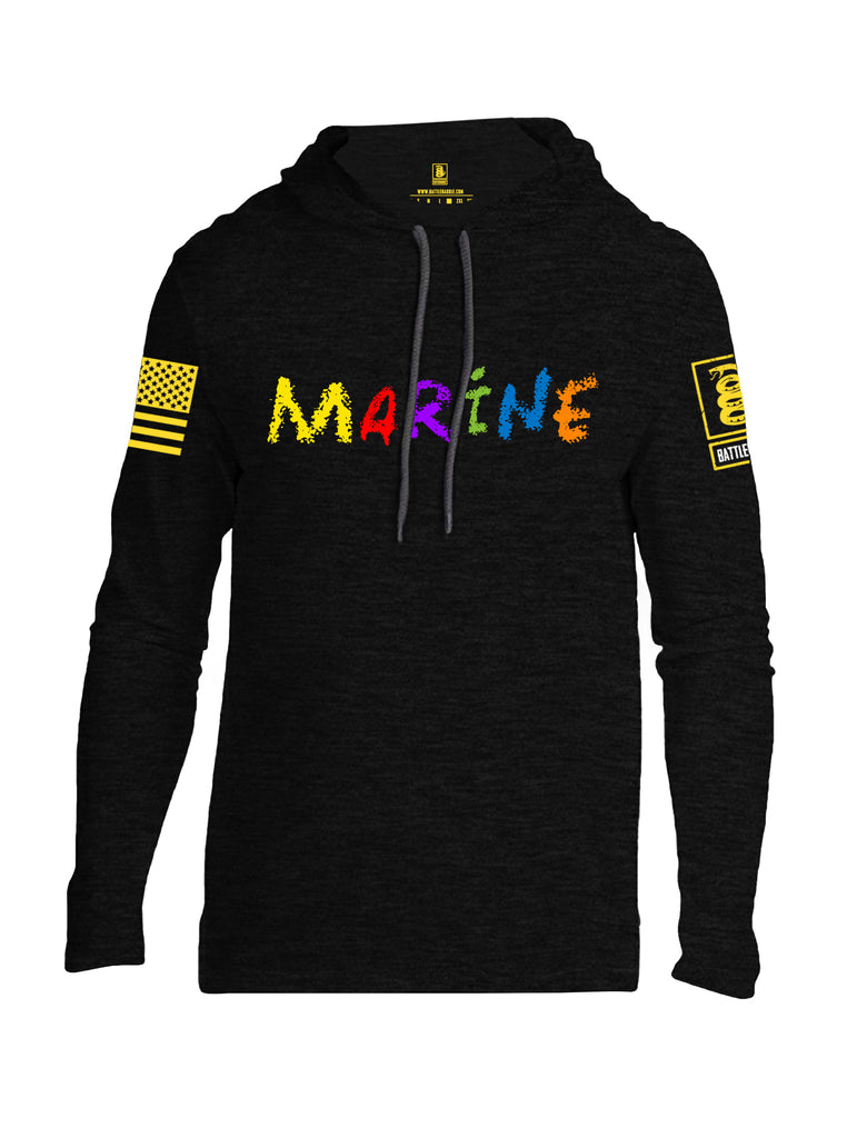 Battleraddle Marine Yellow Sleeve Print Mens Thin Cotton Lightweight Hoodie