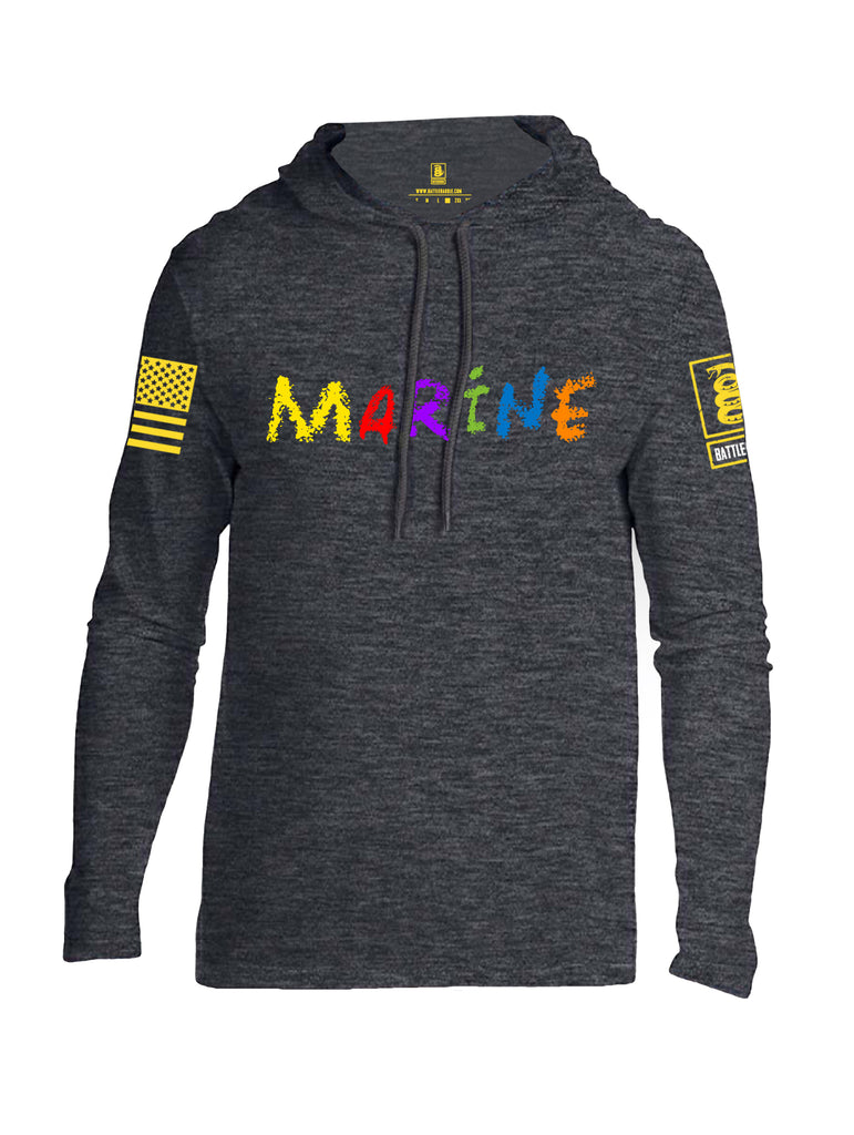 Battleraddle Marine Yellow Sleeve Print Mens Thin Cotton Lightweight Hoodie