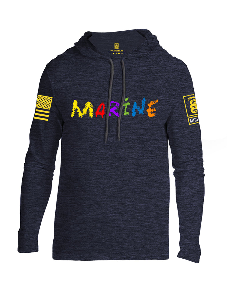 Battleraddle Marine Yellow Sleeve Print Mens Thin Cotton Lightweight Hoodie