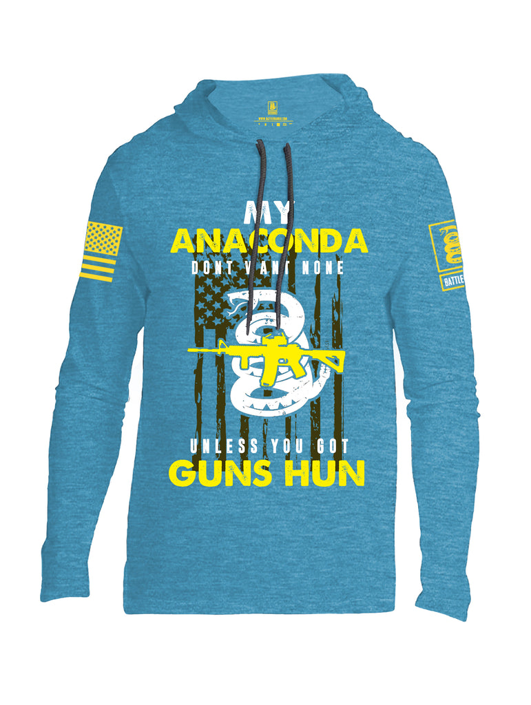 Battleraddle My Anaconda Dont Want None Unless You Got Guns Hun Yellow Sleeve Print Mens Thin Cotton Lightweight Hoodie