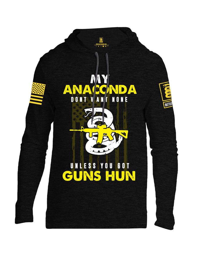 Battleraddle My Anaconda Dont Want None Unless You Got Guns Hun Yellow Sleeve Print Mens Thin Cotton Lightweight Hoodie
