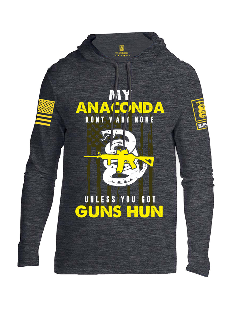 Battleraddle My Anaconda Dont Want None Unless You Got Guns Hun Yellow Sleeve Print Mens Thin Cotton Lightweight Hoodie