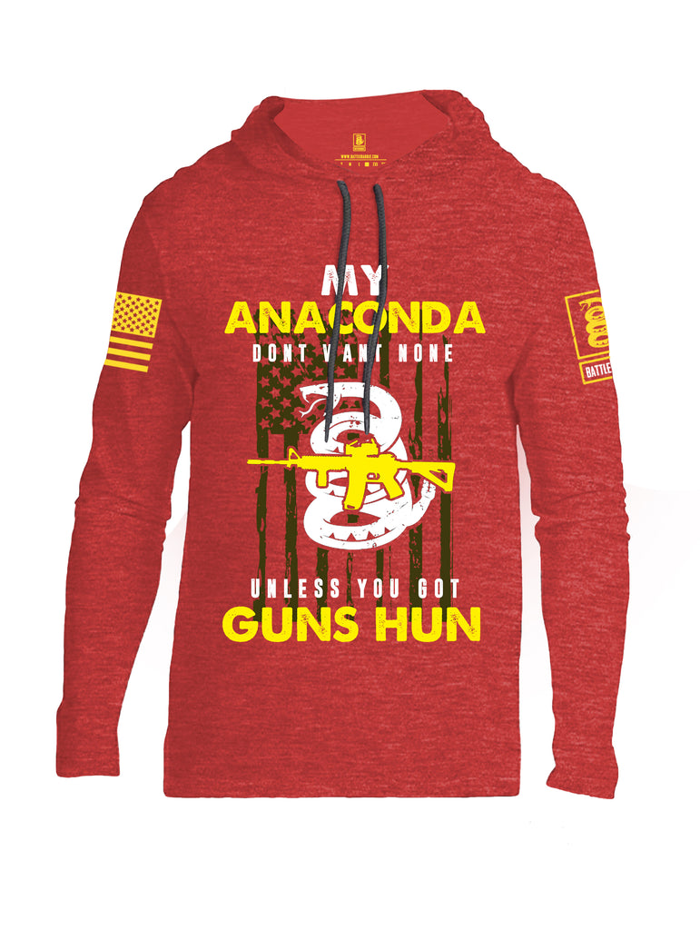 Battleraddle My Anaconda Dont Want None Unless You Got Guns Hun Yellow Sleeve Print Mens Thin Cotton Lightweight Hoodie