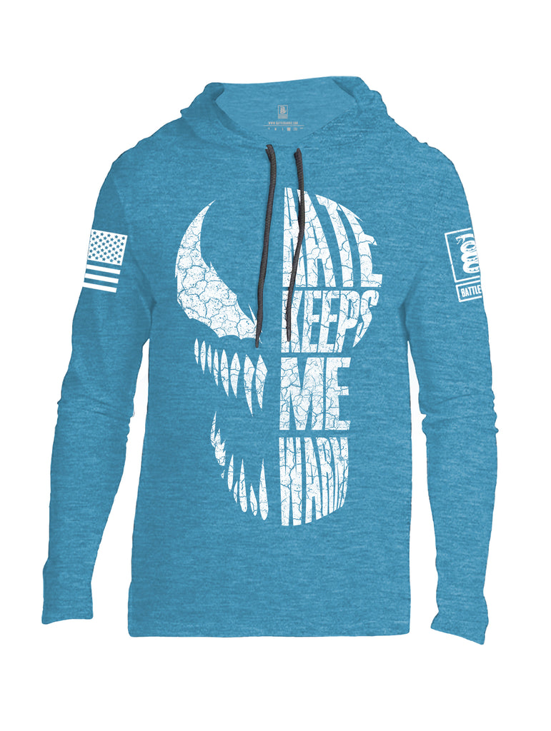 Battleraddle Hate Keeps Me Warm White Sleeve Print Mens Thin Cotton Lightweight Hoodie