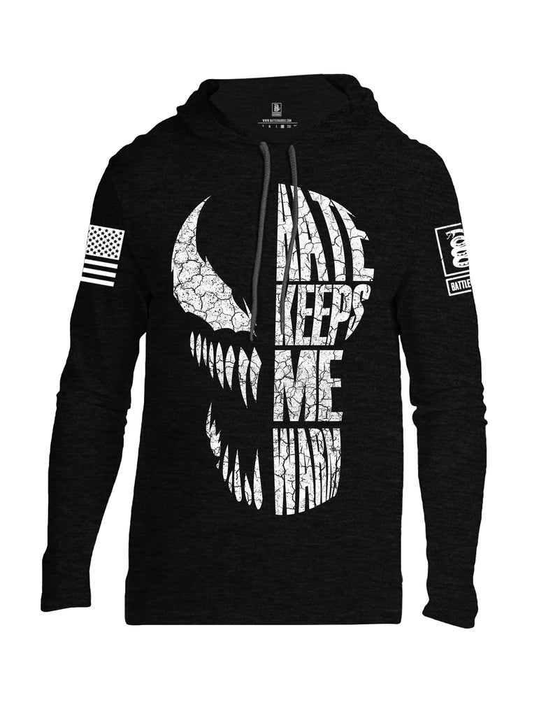 Battleraddle Hate Keeps Me Warm White Sleeve Print Mens Thin Cotton Lightweight Hoodie