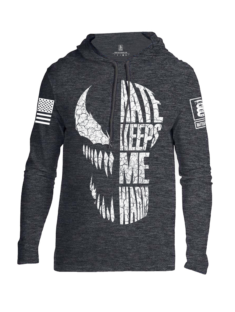 Battleraddle Hate Keeps Me Warm White Sleeve Print Mens Thin Cotton Lightweight Hoodie