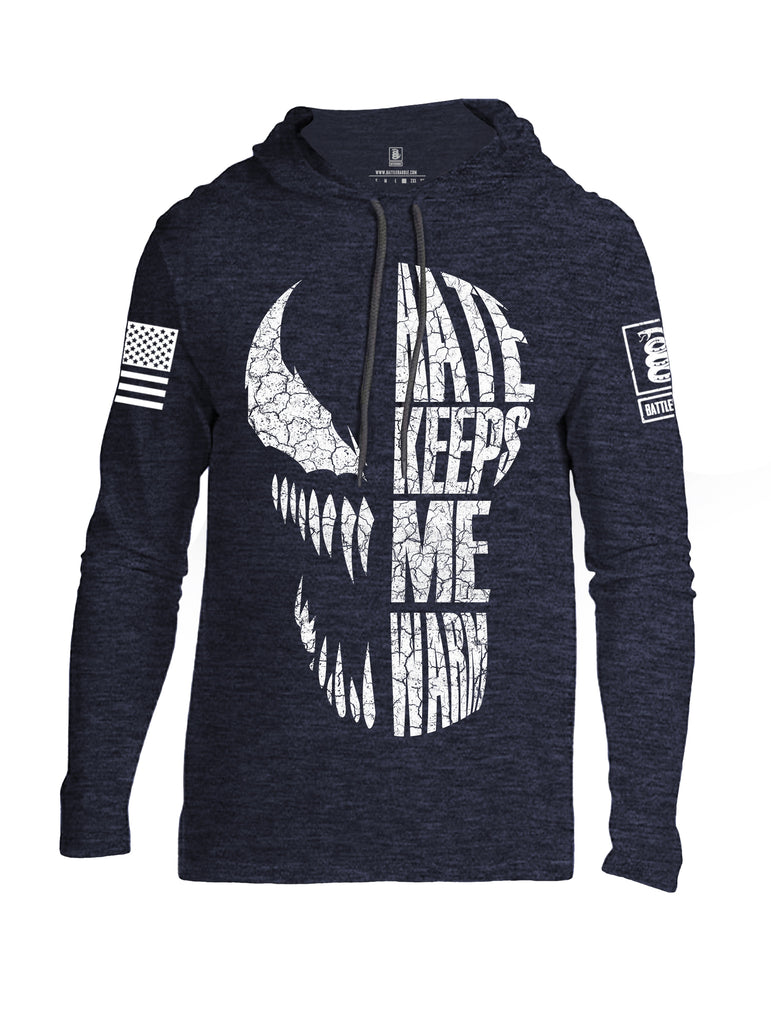 Battleraddle Hate Keeps Me Warm White Sleeve Print Mens Thin Cotton Lightweight Hoodie