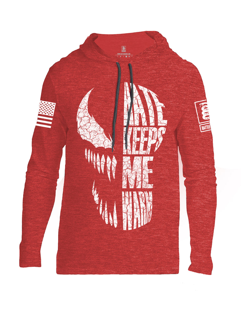 Battleraddle Hate Keeps Me Warm White Sleeve Print Mens Thin Cotton Lightweight Hoodie