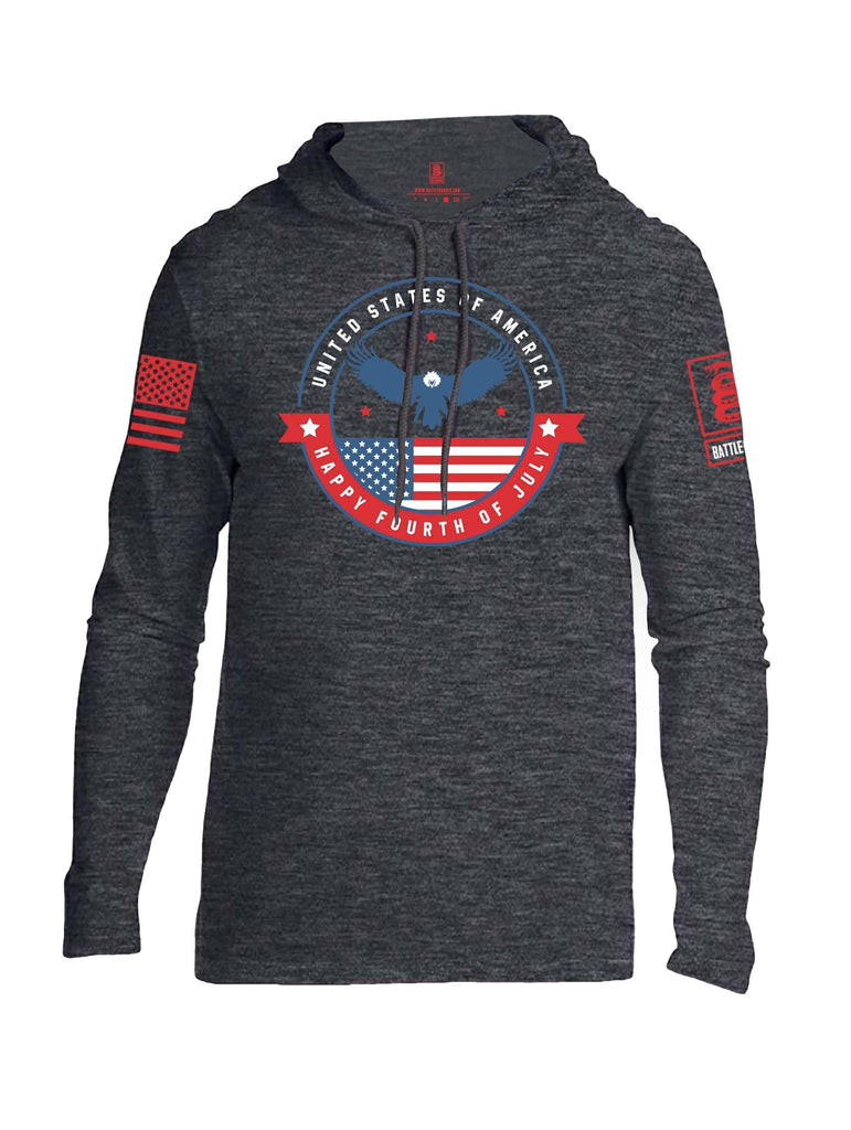 Battleraddle USA Happy Fourth Of July Red Sleeve Print Mens Thin Cotton Lightweight Hoodie shirt|custom|veterans|Apparel-Mens Hoodie-Cotton