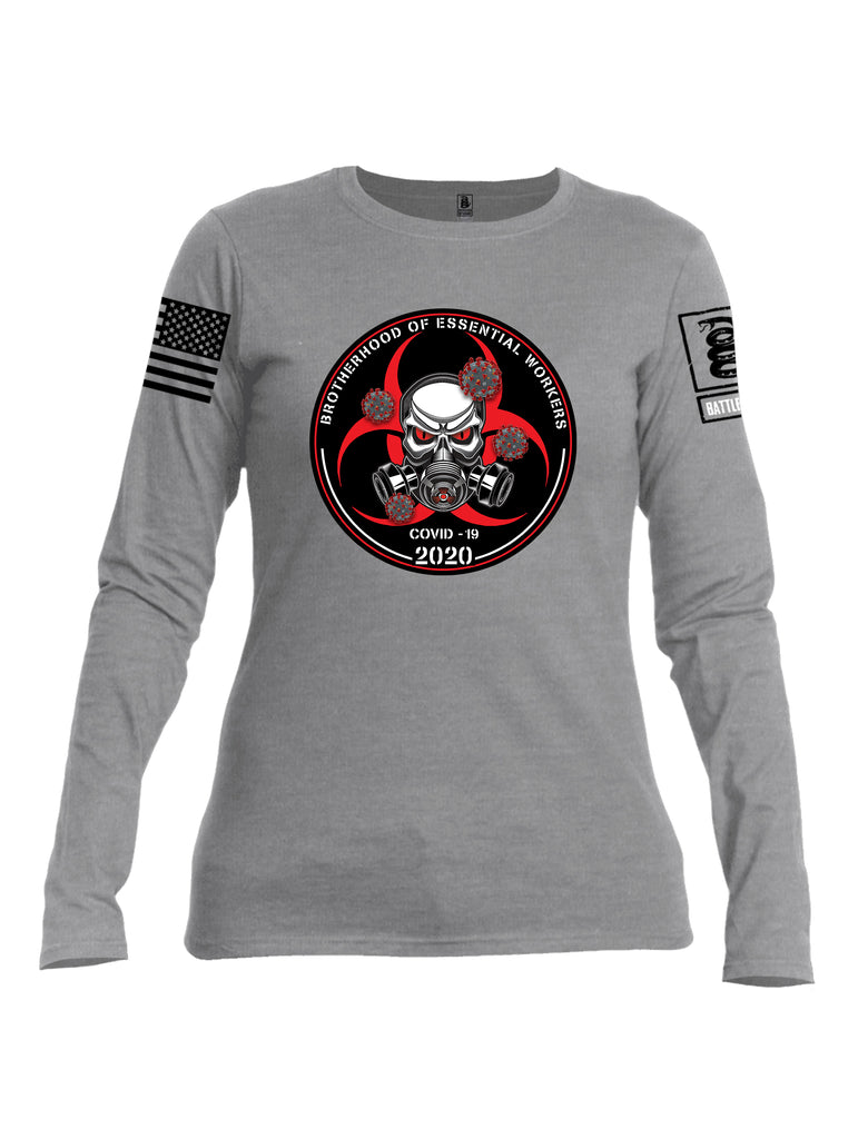 Battleraddle Brotherhood Biohazard Essential Workers COVID 19 2020 Black Sleeve Print Womens Cotton Long Sleeve Crew Neck T Shirt