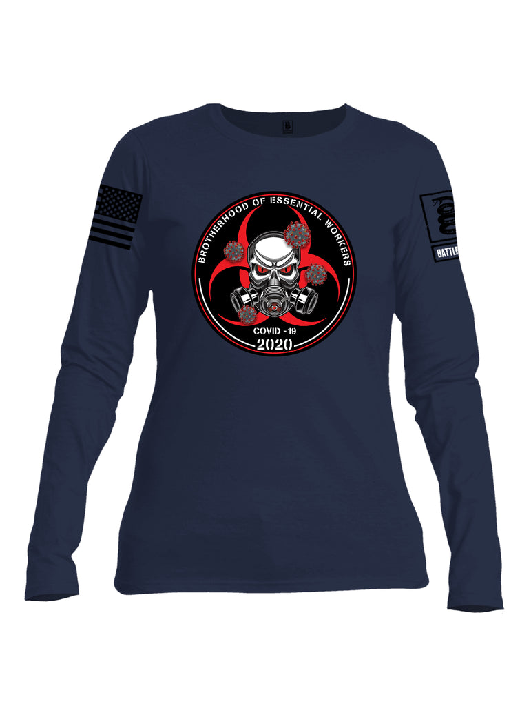 Battleraddle Brotherhood Biohazard Essential Workers COVID 19 2020 Black Sleeve Print Womens Cotton Long Sleeve Crew Neck T Shirt