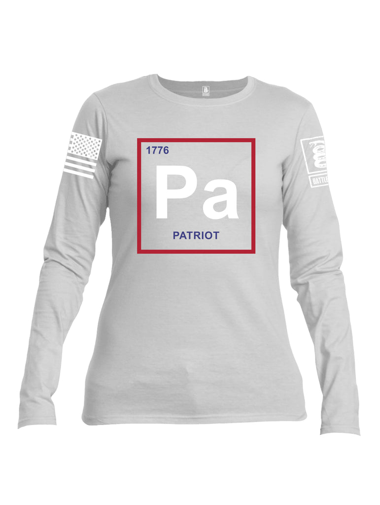 Battleraddle Periodic Table PA 1776 Patriotic White Sleeve Print Womens Cotton Long Sleeve Crew Neck T Shirt
