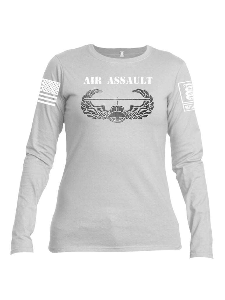 Battleraddle Air Assault White Sleeve Print Womens Cotton Long Sleeve Crew Neck T Shirt