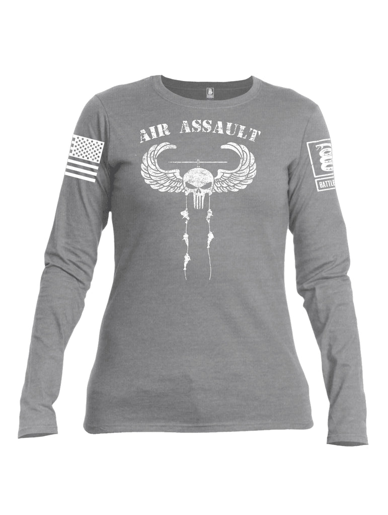 Battleraddle Air Assault Expounder White Sleeve Print Womens Cotton Long Sleeve Crew Neck T Shirt