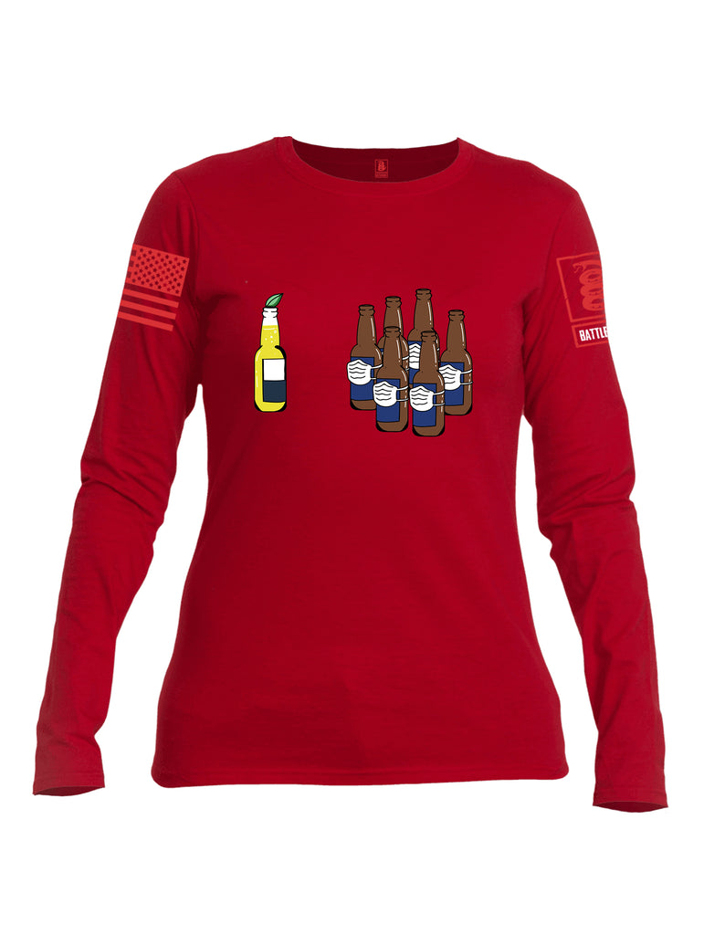 Battleraddle Corona Vs Beer Red Sleeve Print Womens Cotton Long Sleeve Crew Neck T Shirt