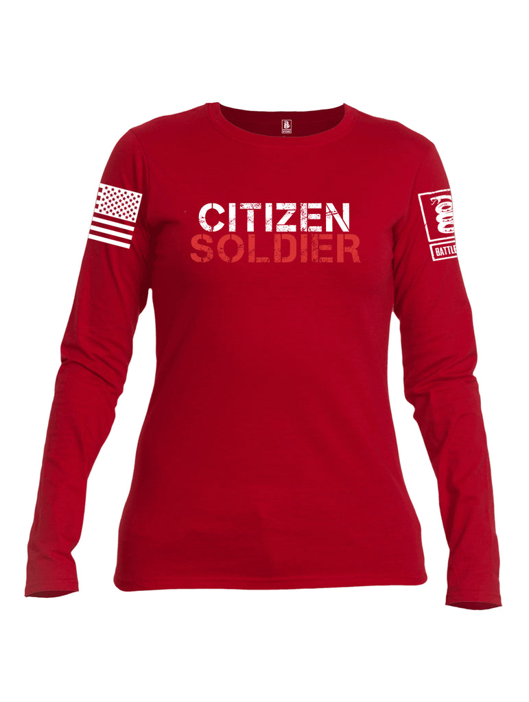 Battleraddle Citizen Soldier White Sleeve Print Womens Cotton Long Sleeve Crew Neck T Shirt