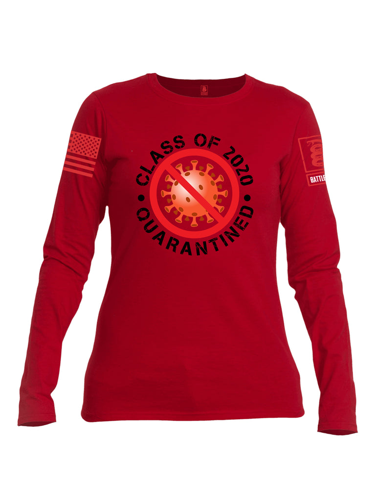 Battleraddle Class Of 2020 Quarantined Red Sleeve Print Womens Cotton Long Sleeve Crew Neck T Shirt