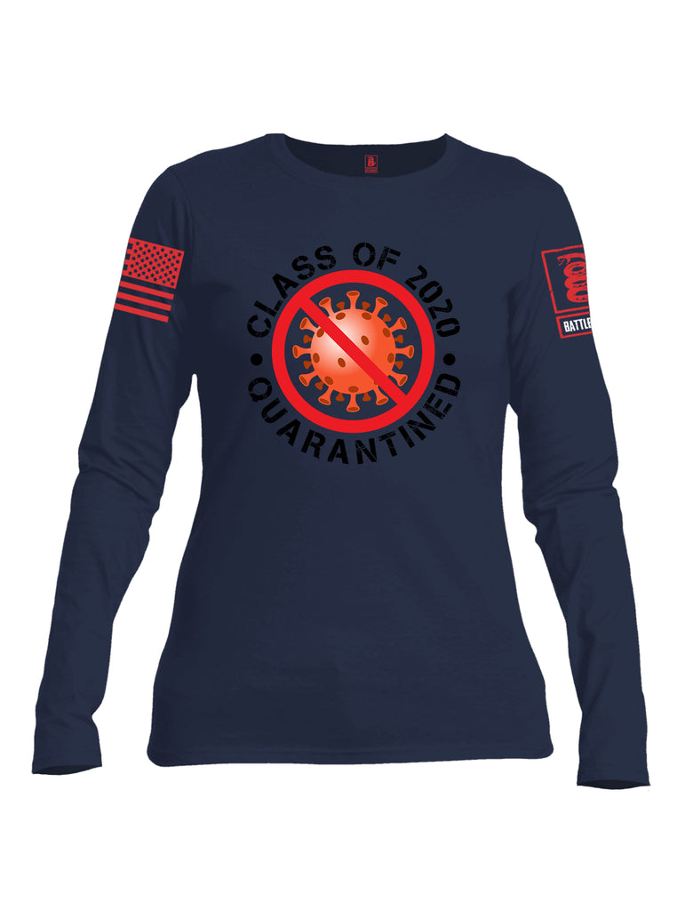 Battleraddle Class Of 2020 Quarantined Red Sleeve Print Womens Cotton Long Sleeve Crew Neck T Shirt