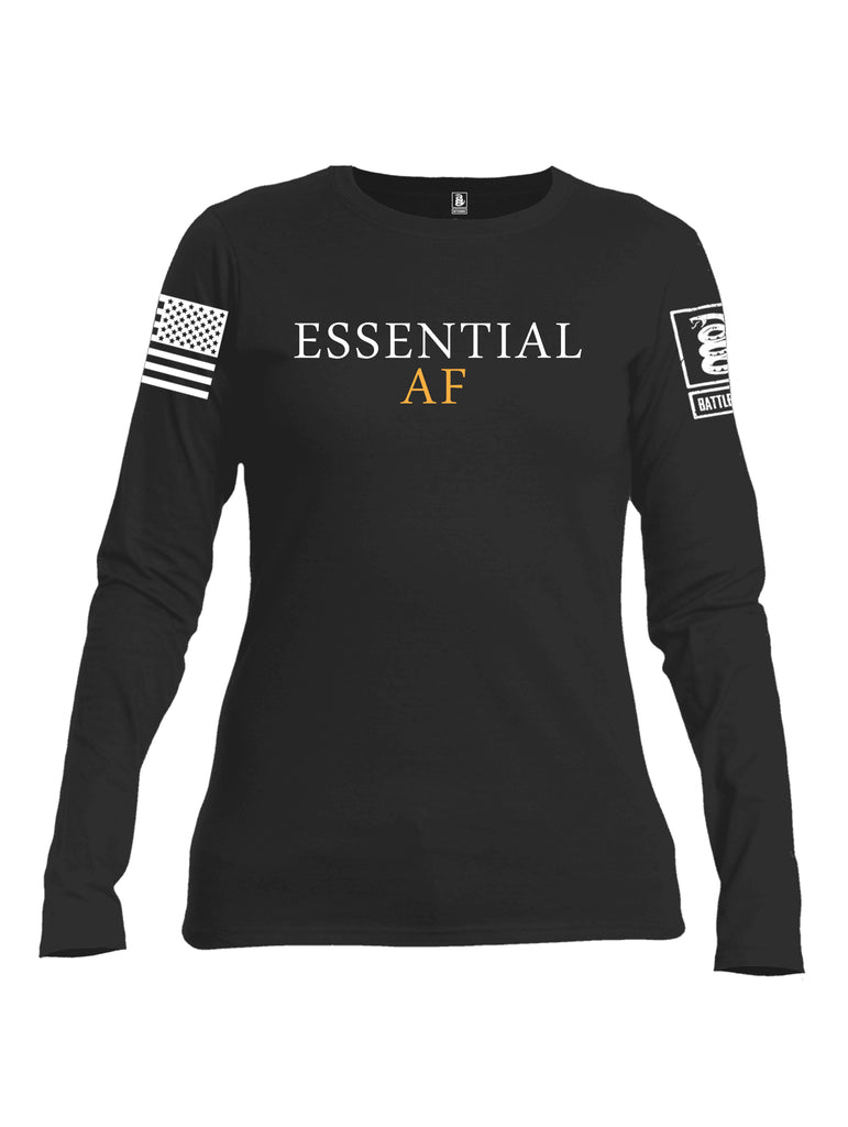 Battleraddle Essential AF White Sleeve Print Womens Cotton Long Sleeve Crew Neck T Shirt