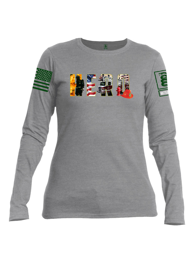 Battleraddle Hero Green Sleeve Print Womens Cotton Long Sleeve Crew Neck T Shirt