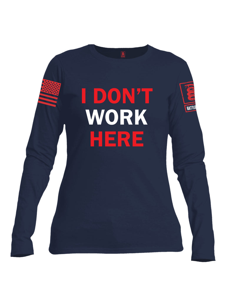 Battleraddle I Dont Work Here Red Sleeve Print Womens Cotton Long Sleeve Crew Neck T Shirt