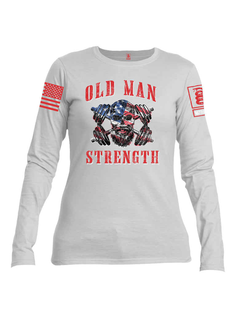 Battleraddle Old Man Strength Red Sleeve Print Womens Cotton Long Sleeve Crew Neck T Shirt