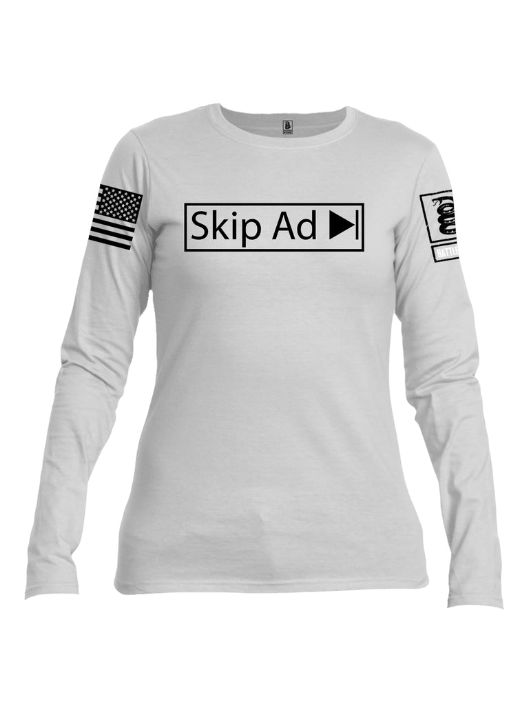 Battleraddle Skip Ad White Sleeve Print Womens Cotton Long Sleeve Crew Neck T Shirt