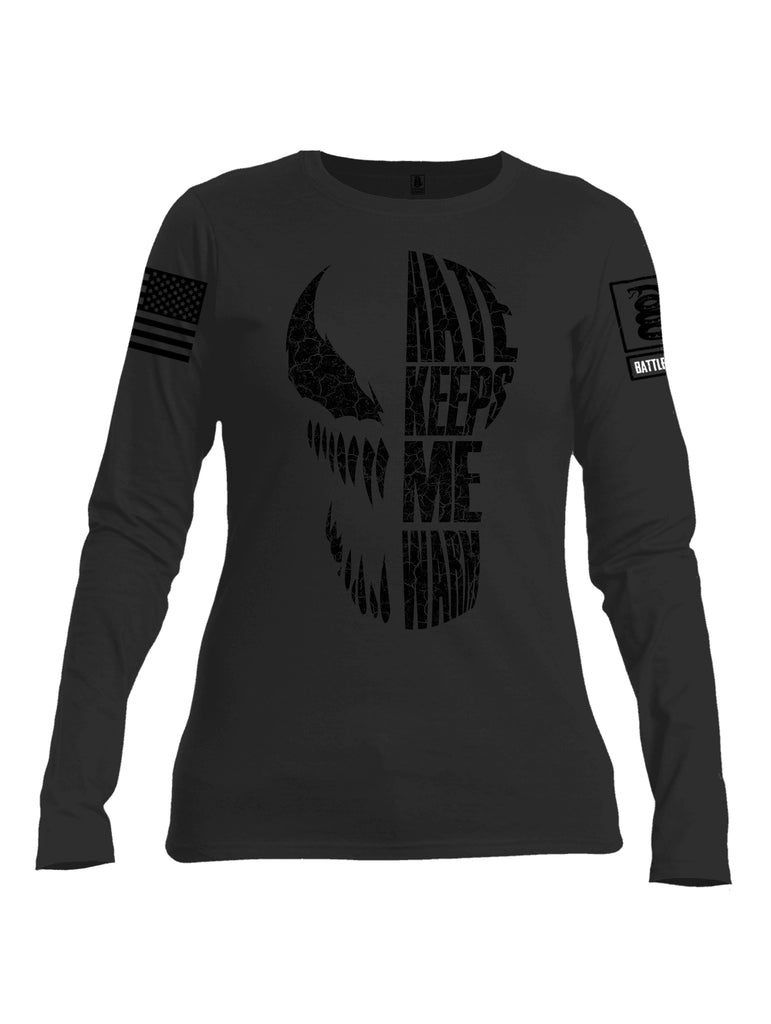 Battleraddle Hate Keeps Me Warm Black Sleeve Print Womens Cotton Long Sleeve Crew Neck T Shirt
