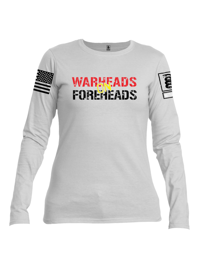 Battleraddle Warheads On Foreheads White Sleeve Print Womens Cotton Long Sleeve Crew Neck T Shirt