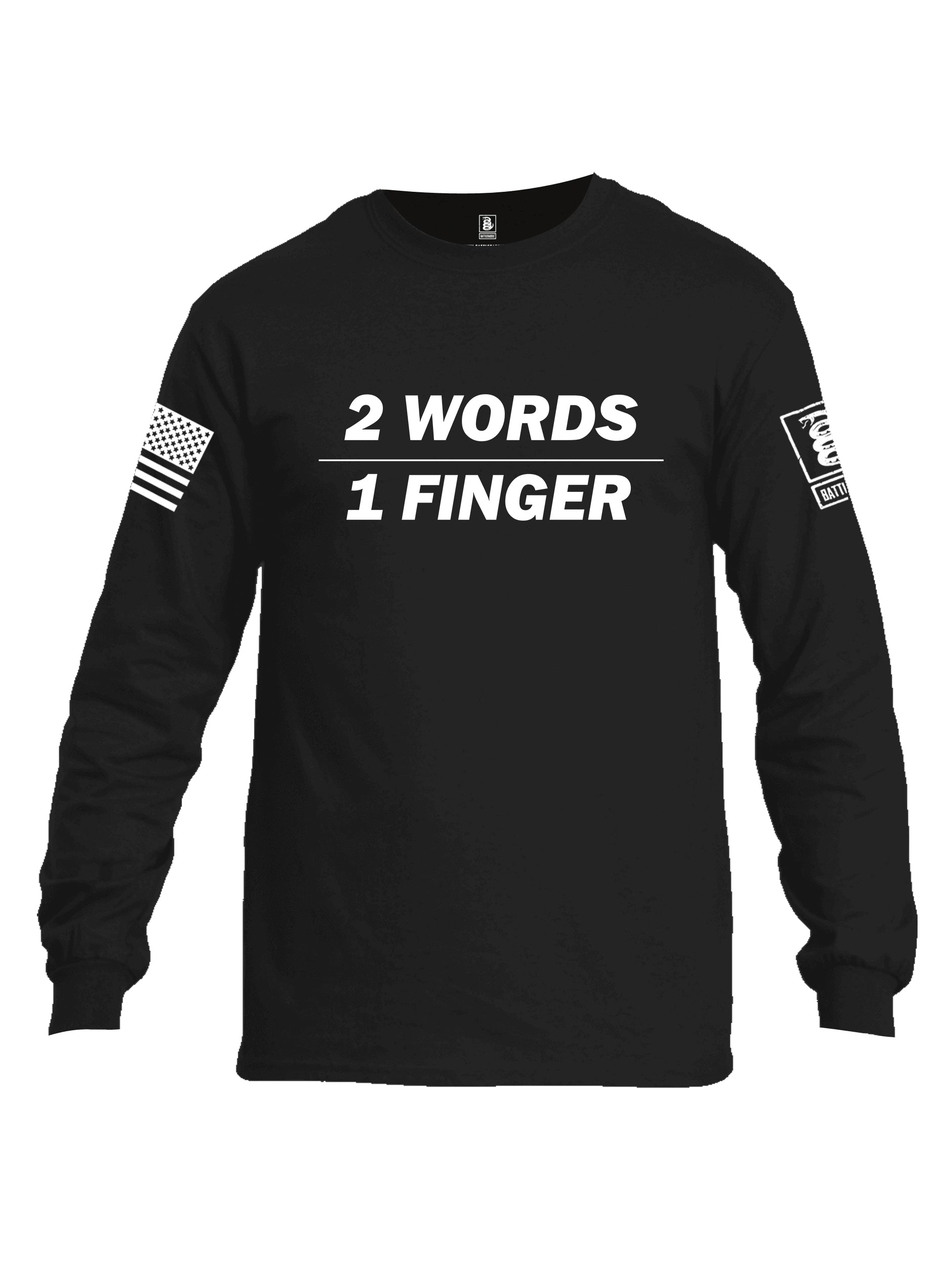 Battleraddle 2 Words 1 Finger White Sleeve Print Mens Cotton Long Sleeve Crew Neck T Shirt