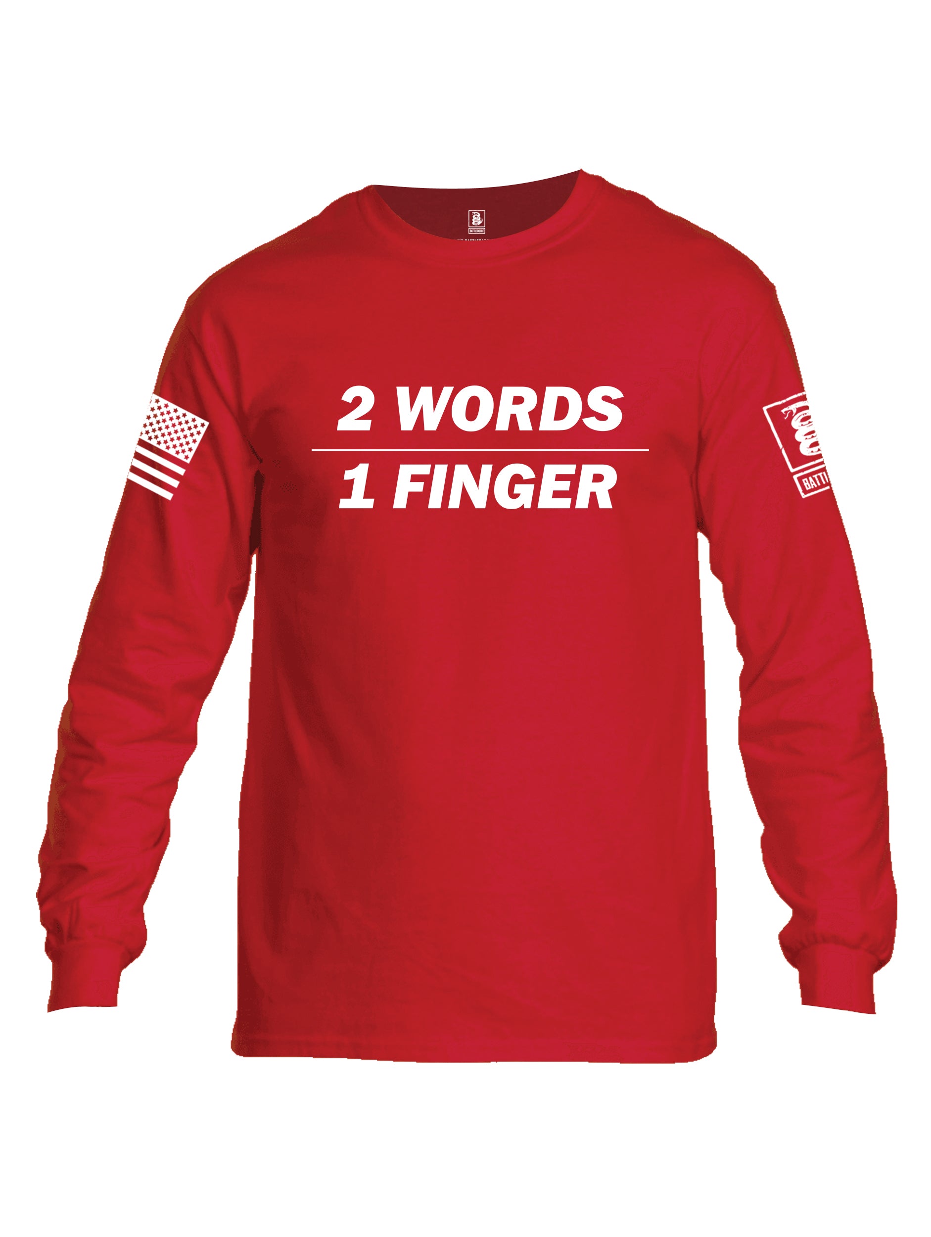 Battleraddle 2 Words 1 Finger White Sleeve Print Mens Cotton Long Sleeve Crew Neck T Shirt