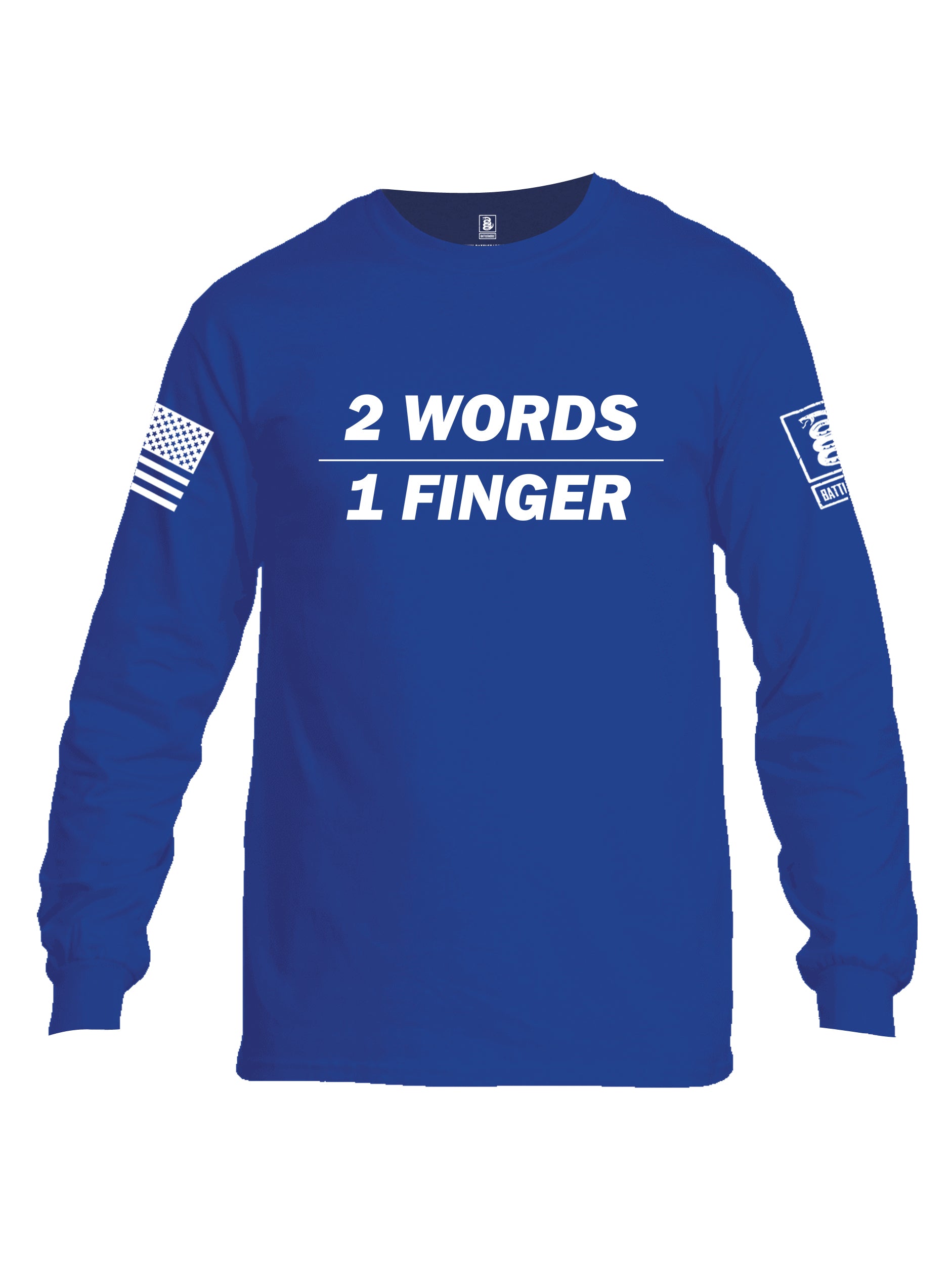 Battleraddle 2 Words 1 Finger White Sleeve Print Mens Cotton Long Sleeve Crew Neck T Shirt