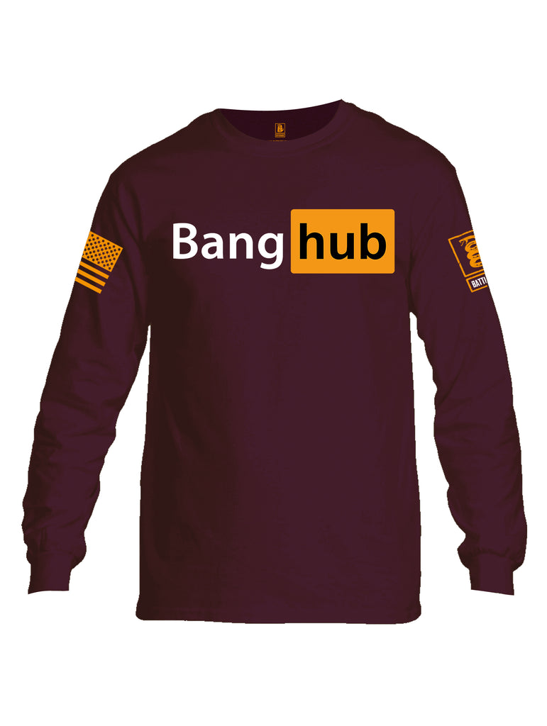 Battleraddle Bang Hub Orange Sleeve Print Mens Cotton Long Sleeve Crew Neck T Shirt