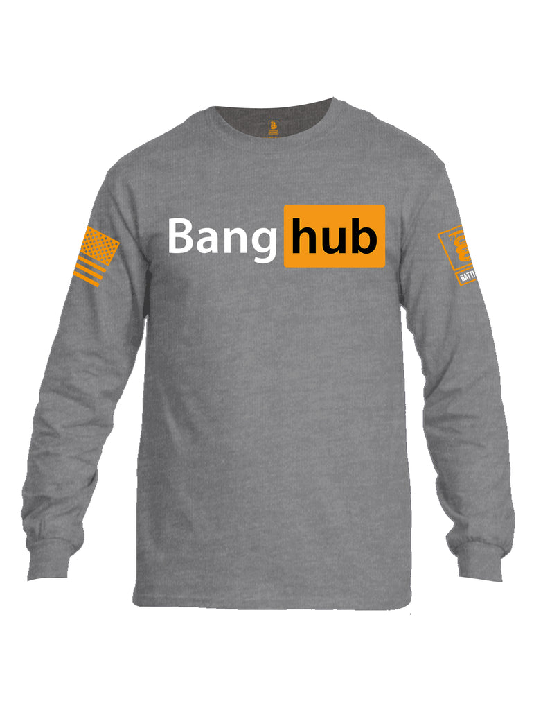 Battleraddle Bang Hub Orange Sleeve Print Mens Cotton Long Sleeve Crew Neck T Shirt