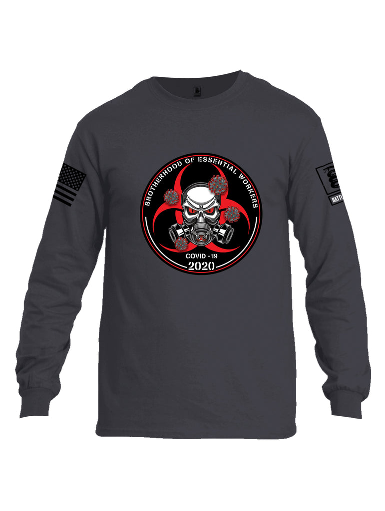 Battleraddle Brotherhood Biohazard Essential Workers COVID 19 2020 Black Sleeve Print Mens Cotton Long Sleeve Crew Neck T Shirt