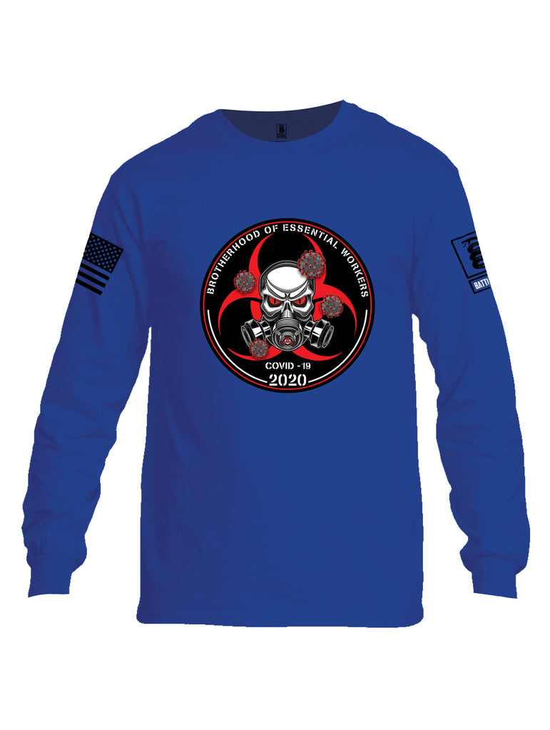 Battleraddle Brotherhood Biohazard Essential Workers COVID 19 2020 Black Sleeve Print Mens Cotton Long Sleeve Crew Neck T Shirt
