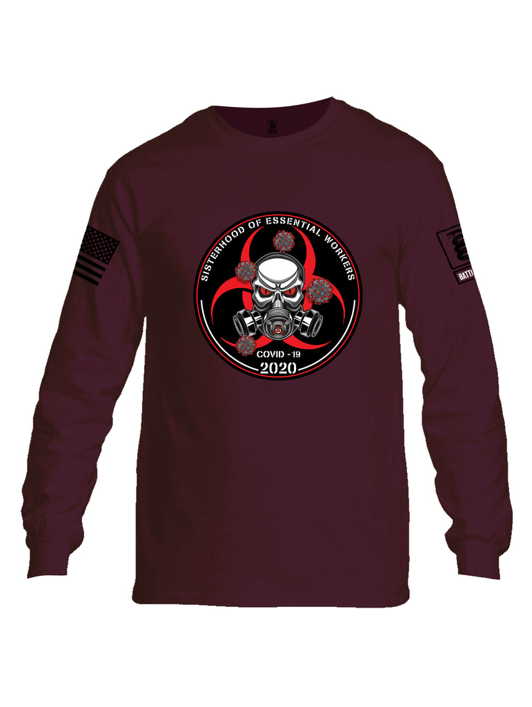 Battleraddle Sisterhood Of Essential Workers COVID 19 2020 Black Sleeve Print Mens Cotton Long Sleeve Crew Neck T Shirt