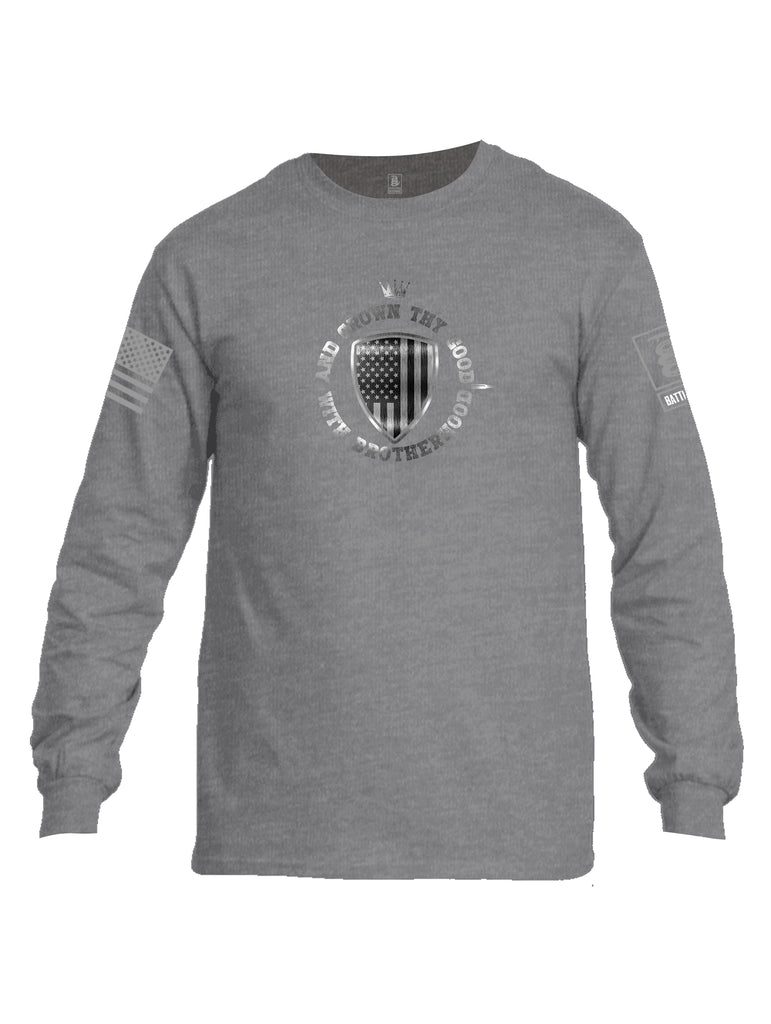 Battleraddle And Crown Thy Good With Brotherhood Grey Sleeve Print Mens Cotton Long Sleeve Crew Neck T Shirt