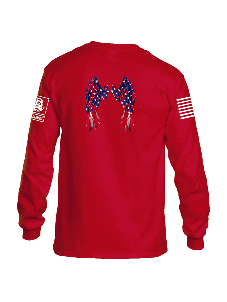 Battleraddle USA Flag Wings Red Sleeve Print Mens Cotton Long Sleeve Crew Neck T Shirt